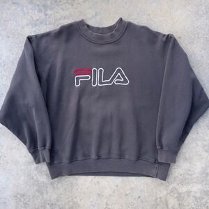 Fila Sweatshirt Mens Large Charcoal Grey Vintage Embroidered Crewneck